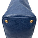 Shoulder Bag Side Pocket Shopping Tote Navy Vitello Daino Leather