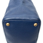 Shoulder Bag Side Pocket Shopping Tote Navy Vitello Daino Leather