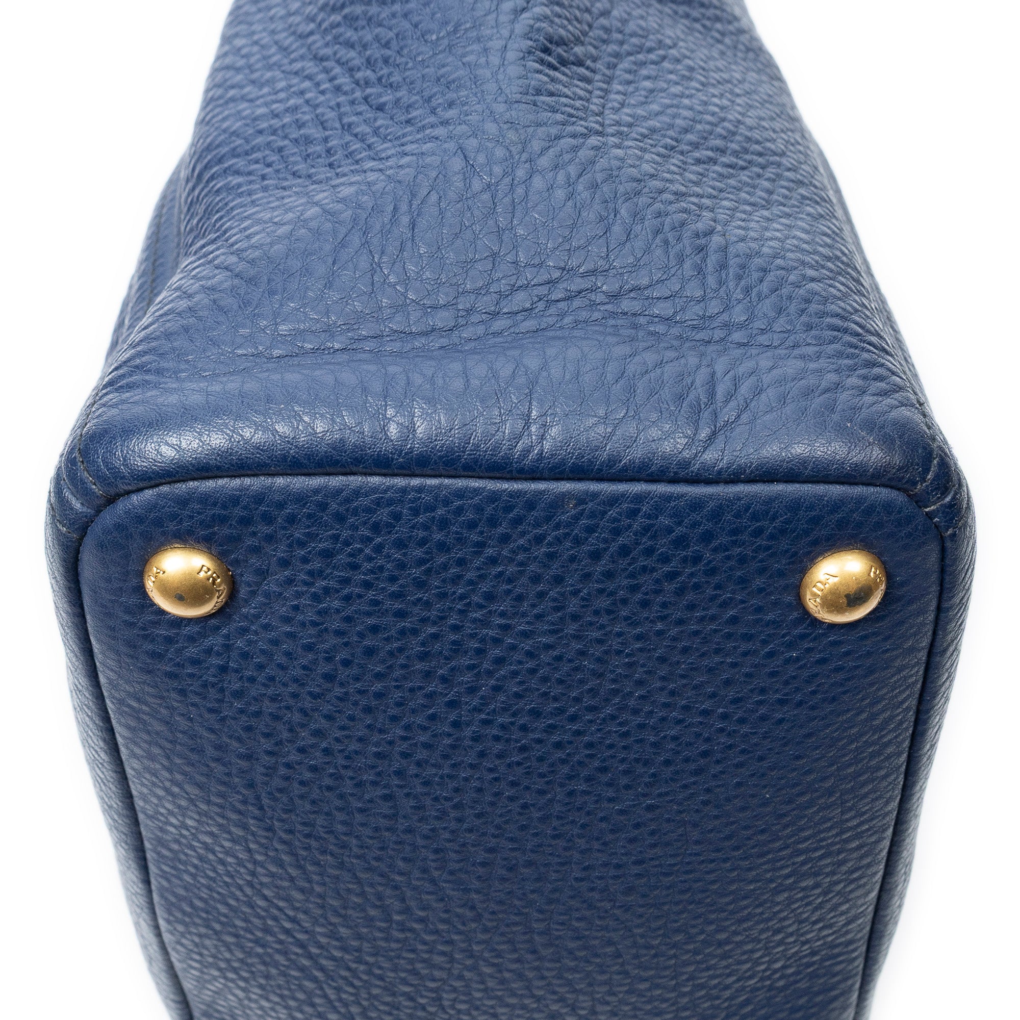Shoulder Bag Side Pocket Shopping Tote Navy Vitello Daino Leather