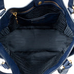 Shoulder Bag Side Pocket Shopping Tote Navy Vitello Daino Leather
