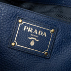 Shoulder Bag Side Pocket Shopping Tote Navy Vitello Daino Leather