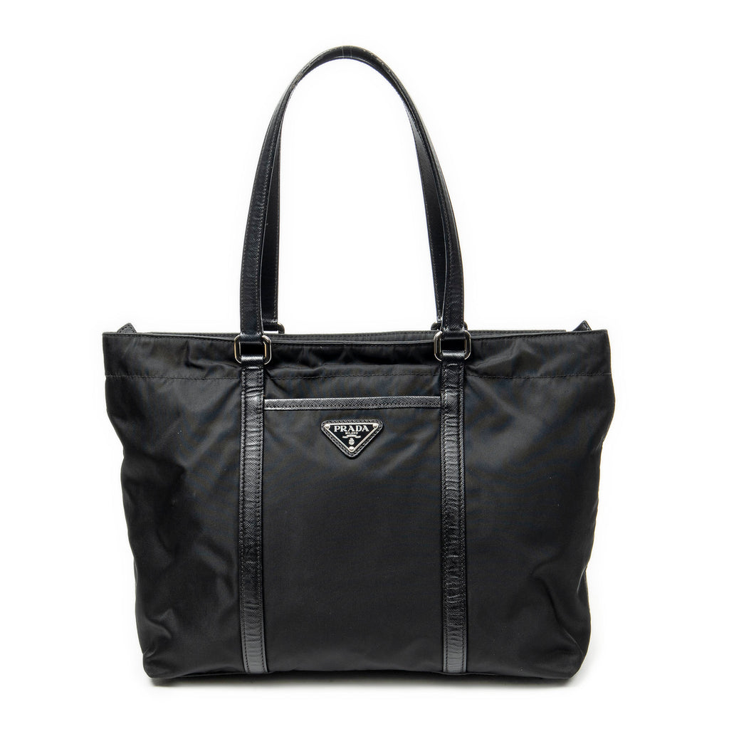 Shoulder Bag Medium Zip Shopping Tote Black Nylon Canvas