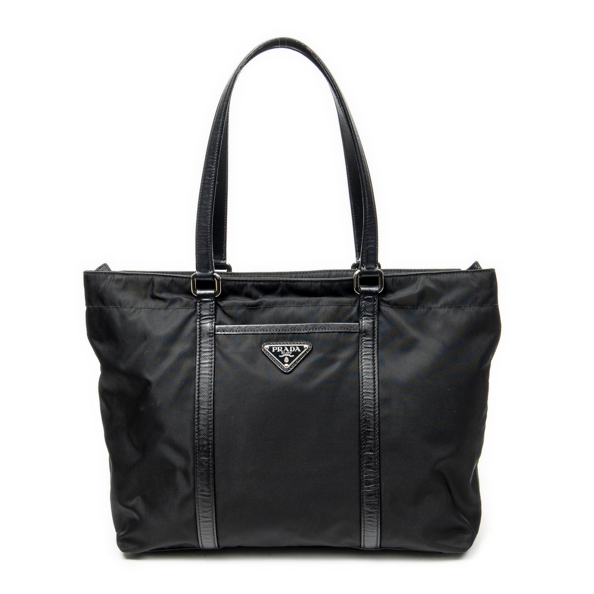 Shoulder Bag Medium Zip Shopping Tote Black Nylon Canvas