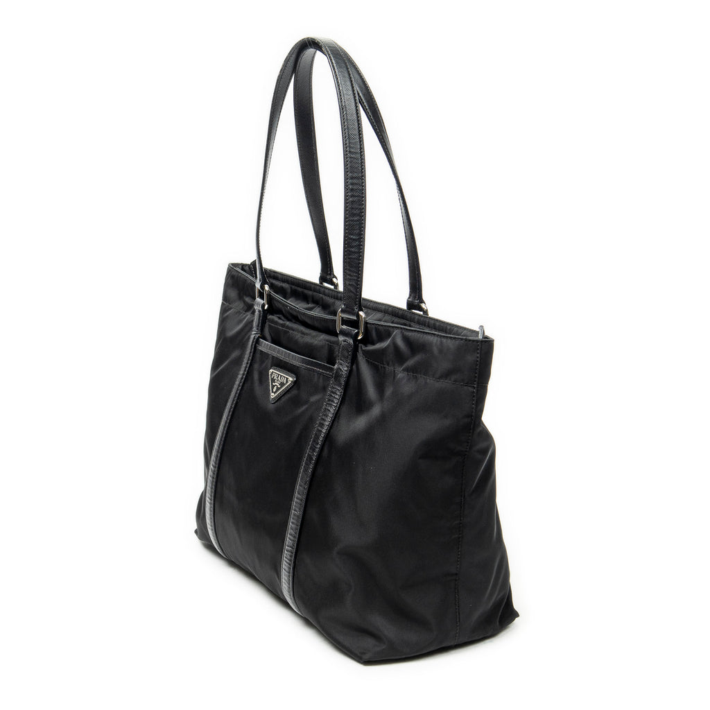 Shoulder Bag Medium Zip Shopping Tote Black Nylon Canvas