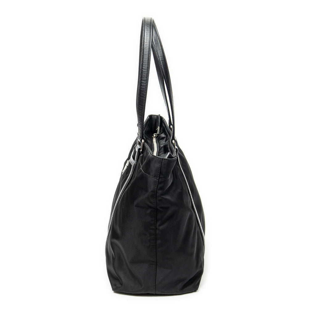 Shoulder Bag Medium Zip Shopping Tote Black Nylon Canvas
