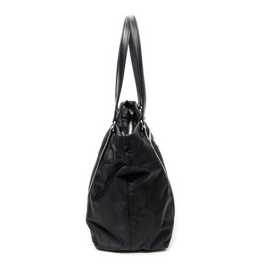 Shoulder Bag Medium Zip Shopping Tote Black Nylon Canvas