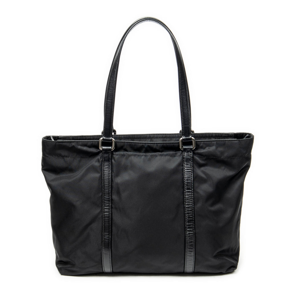 Shoulder Bag Medium Zip Shopping Tote Black Nylon Canvas