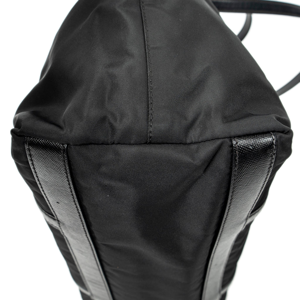 Shoulder Bag Medium Zip Shopping Tote Black Nylon Canvas