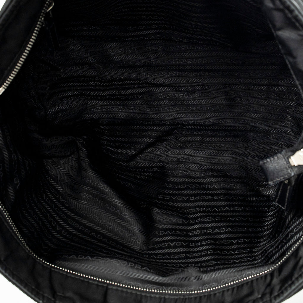 Shoulder Bag Medium Zip Shopping Tote Black Nylon Canvas