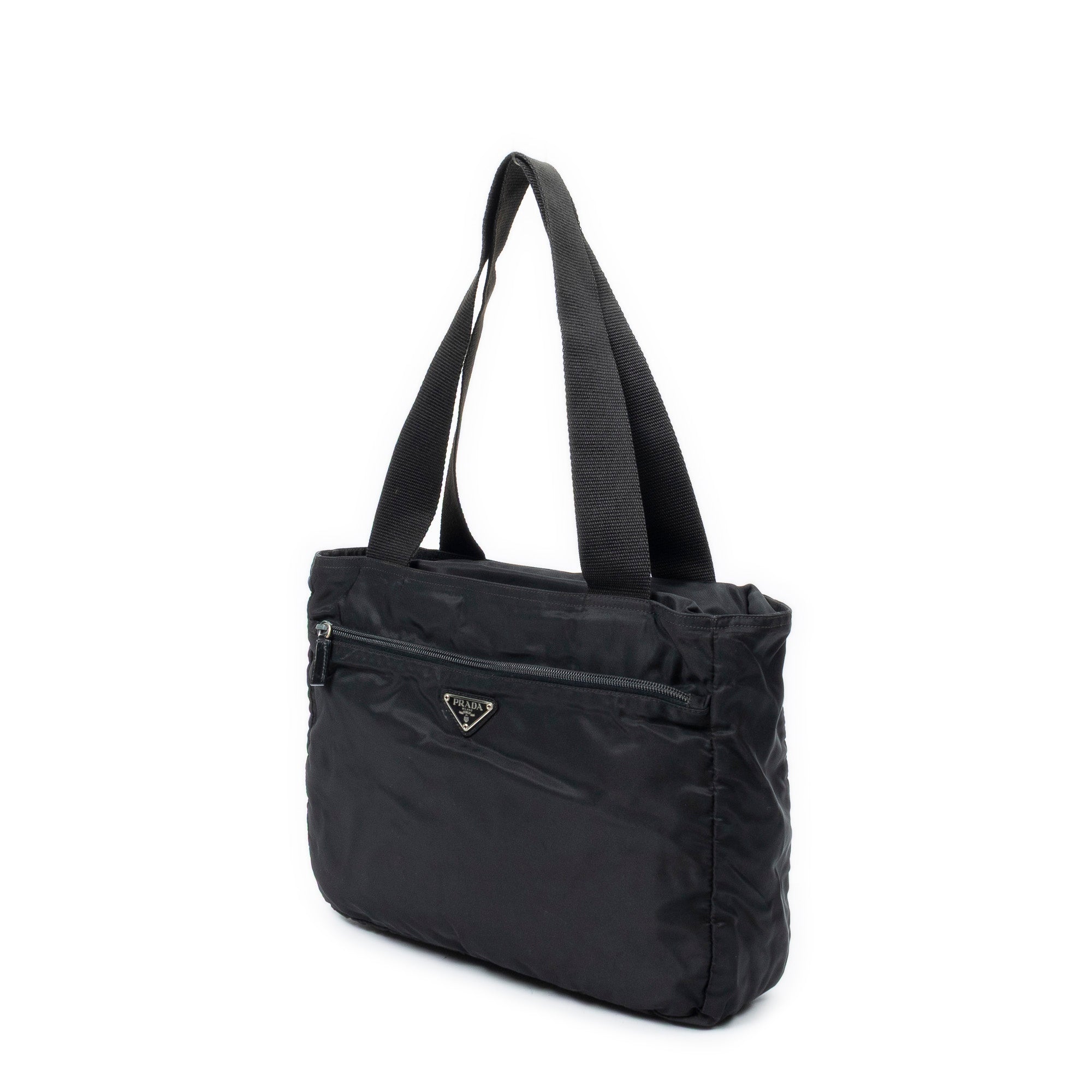 Shoulder Bag Horizontal Zip Tote Black Nylon Canvas
