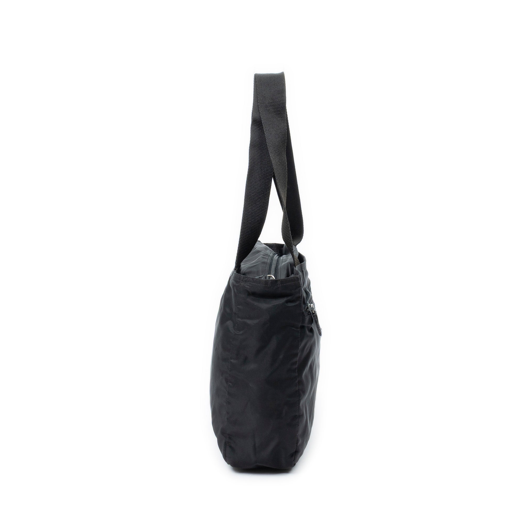 Shoulder Bag Horizontal Zip Tote Black Nylon Canvas