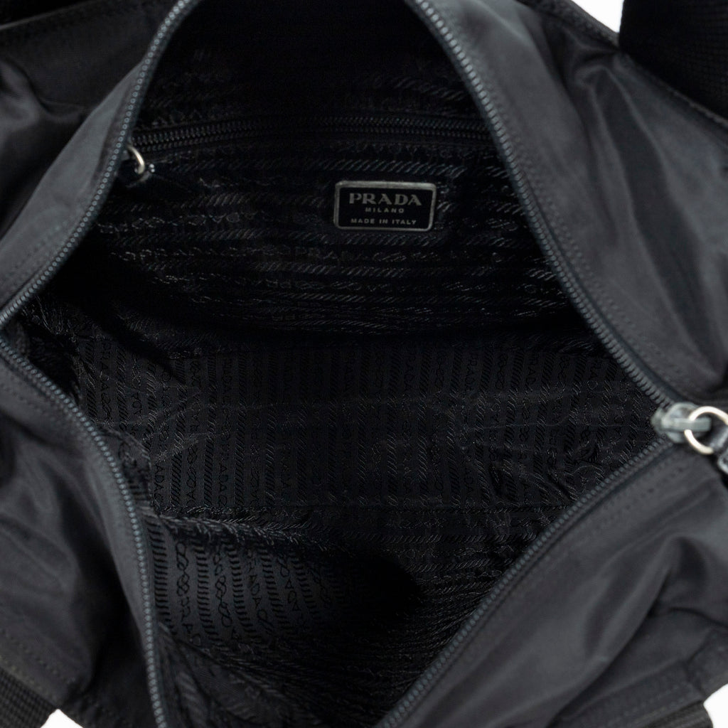 Shoulder Bag Horizontal Zip Tote Black Nylon Canvas