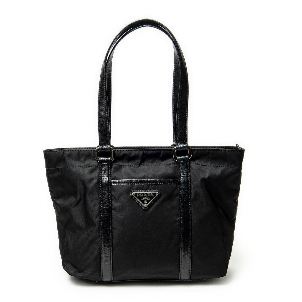 Shoulder Bag Small Zip Shopping Tote Black Nylon Canvas