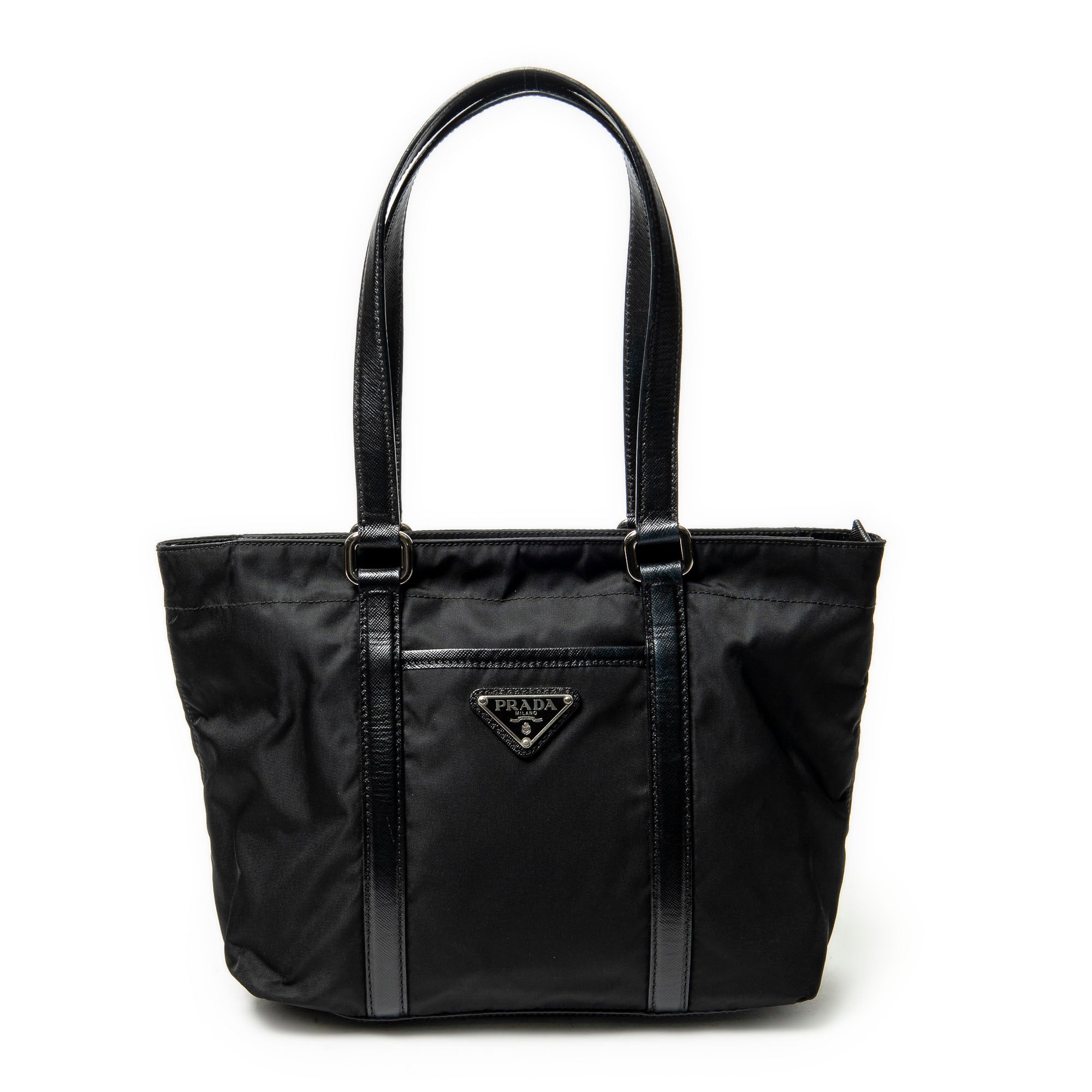Shoulder Bag Small Zip Shopping Tote Black Nylon Canvas
