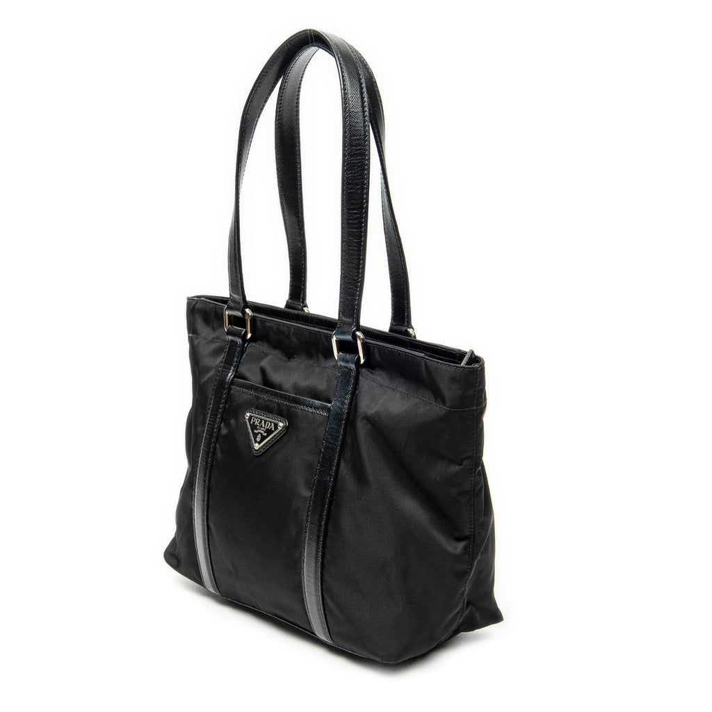 Shoulder Bag Small Zip Shopping Tote Black Nylon Canvas
