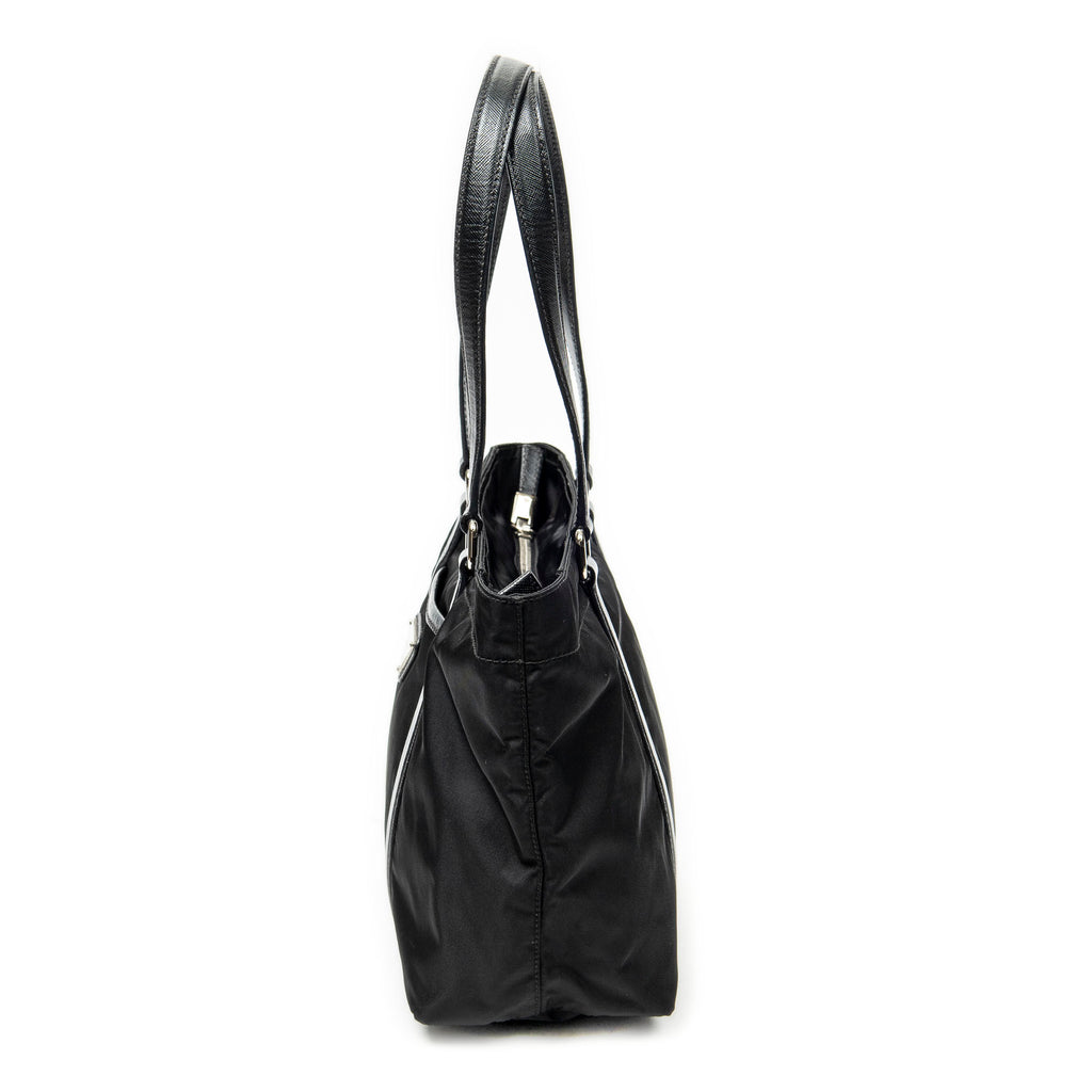 Shoulder Bag Small Zip Shopping Tote Black Nylon Canvas