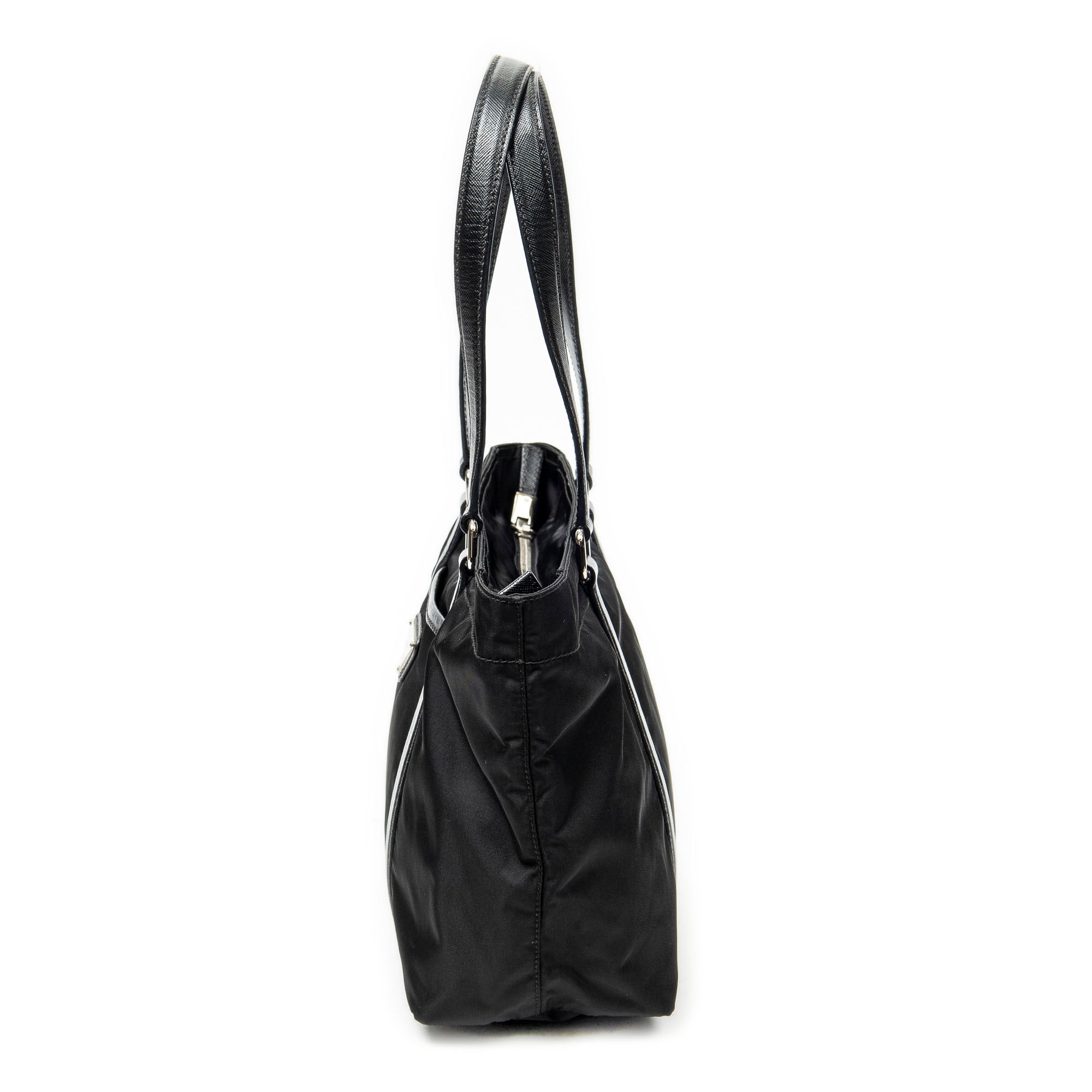 Shoulder Bag Small Zip Shopping Tote Black Nylon Canvas