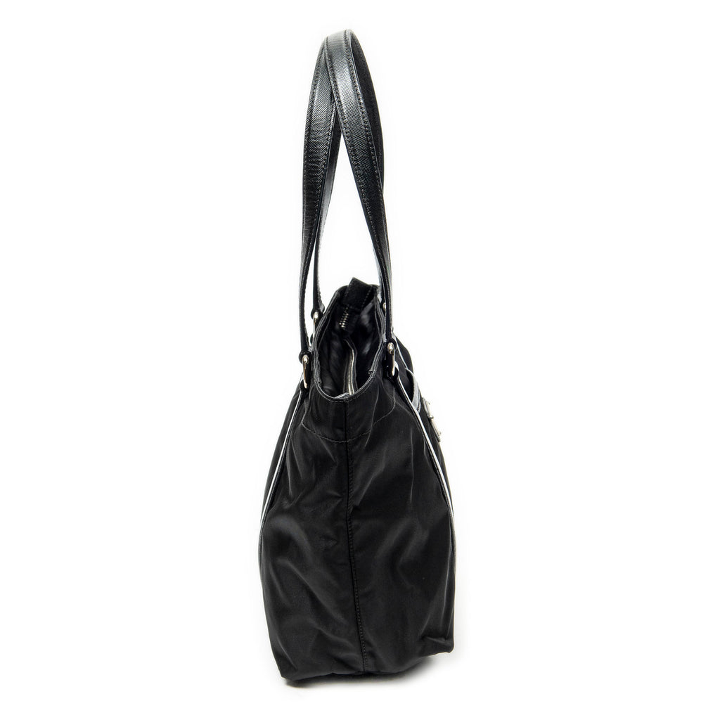 Shoulder Bag Small Zip Shopping Tote Black Nylon Canvas