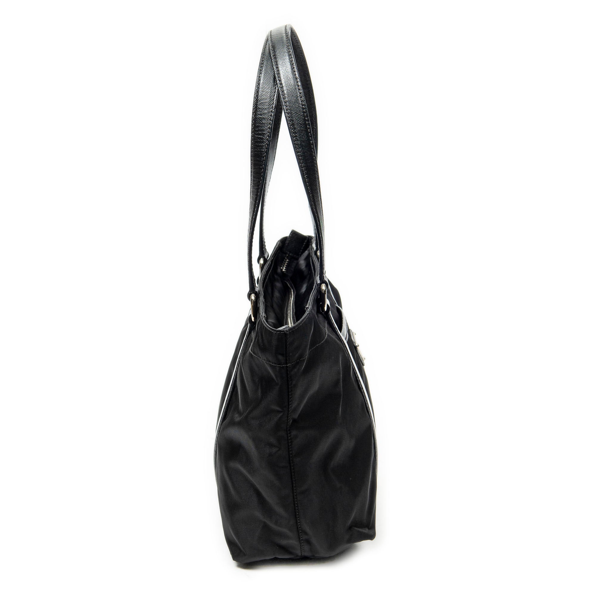 Shoulder Bag Small Zip Shopping Tote Black Nylon Canvas