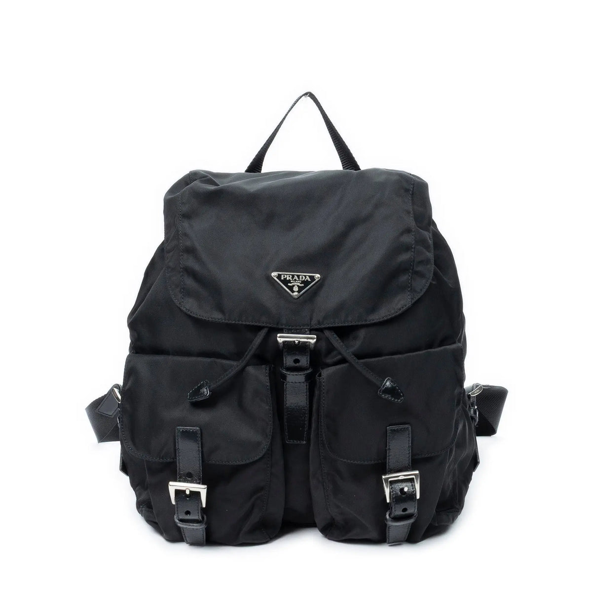 Mochila grande con cordón de ajuste lona de nailon negra