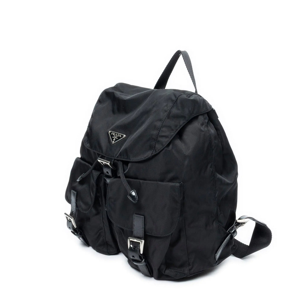 Mochila grande con cordón de ajuste lona de nailon negra