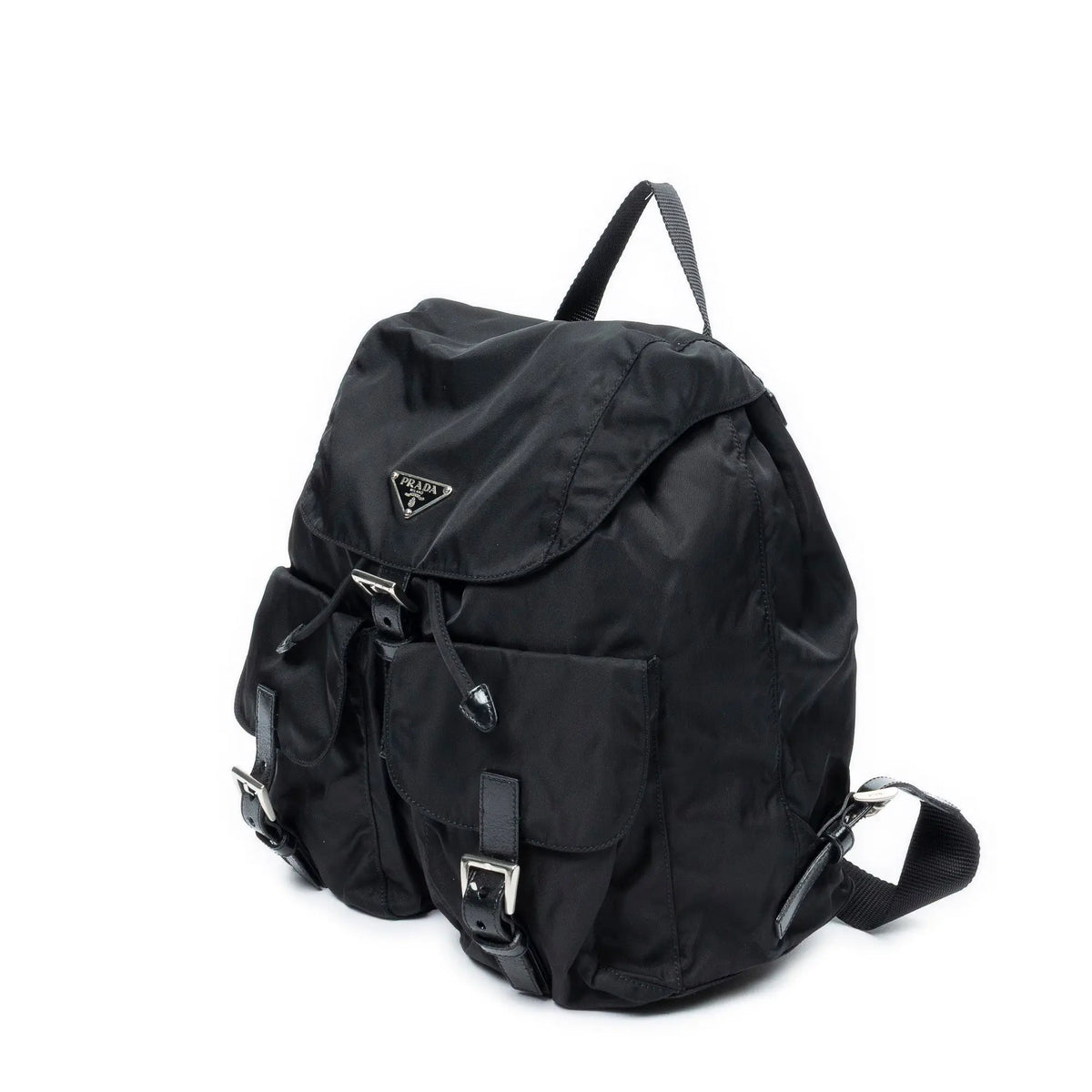 Mochila grande con cordón de ajuste lona de nailon negra