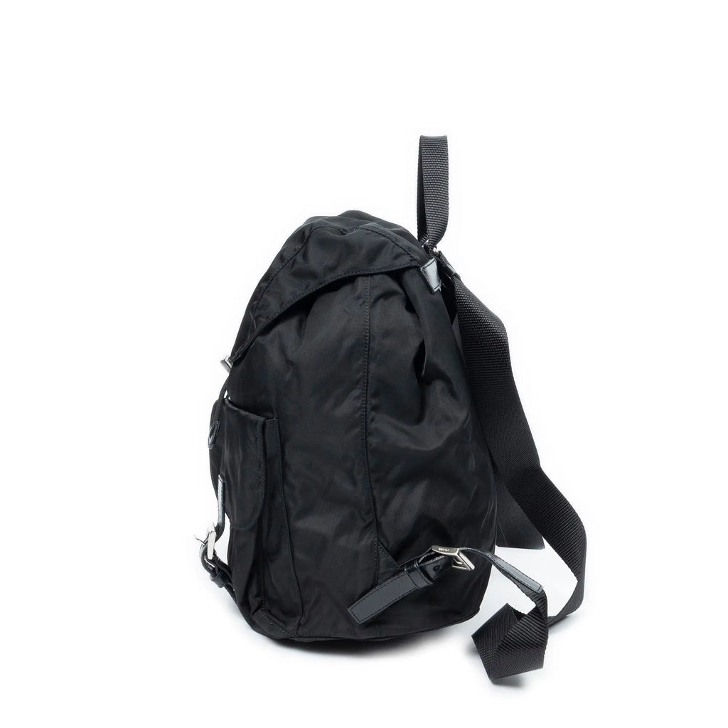 Mochila grande con cordón de ajuste lona de nailon negra