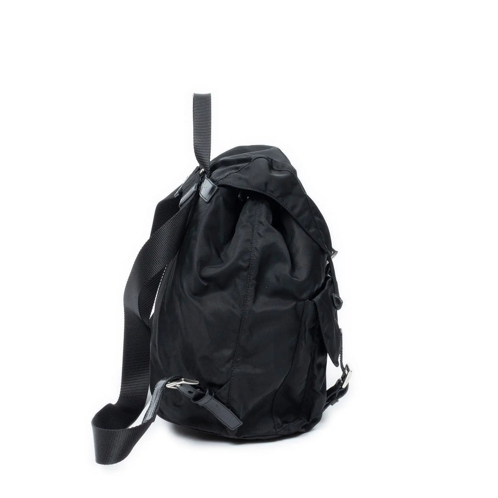 Mochila grande con cordón de ajuste lona de nailon negra