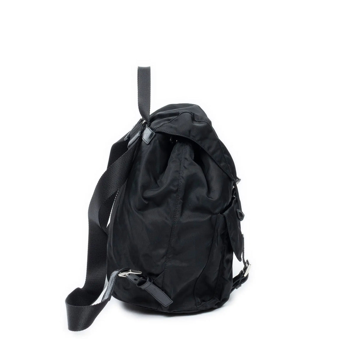 Mochila grande con cordón de ajuste lona de nailon negra