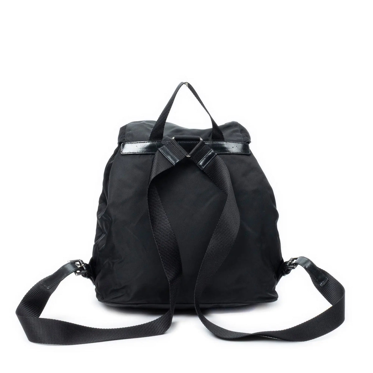 Mochila grande con cordón de ajuste lona de nailon negra