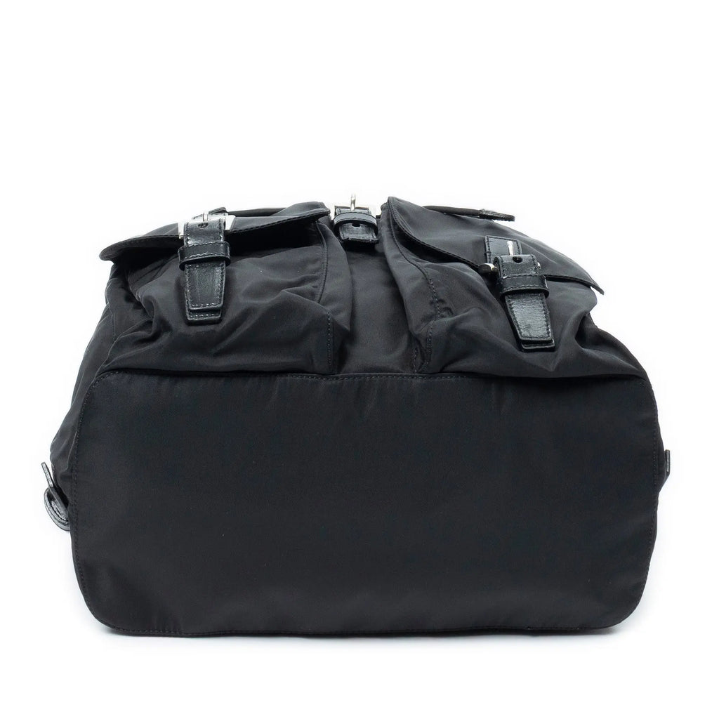 Mochila grande con cordón de ajuste lona de nailon negra