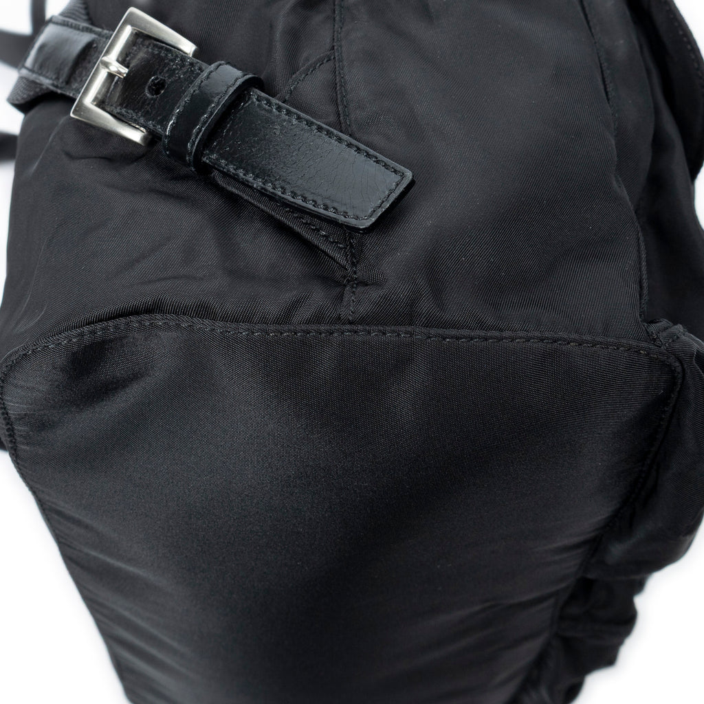 Backpack Large Drawstring Backpack Black Nylon Canvas