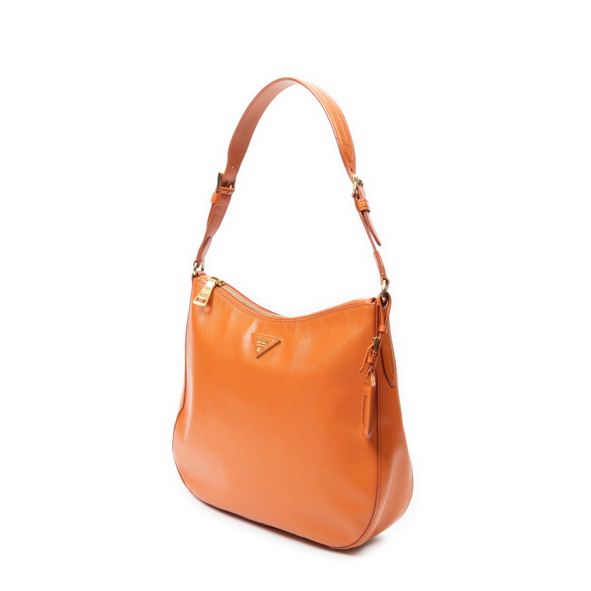Shoulder Bag Zip Hobo Orange Saffiano Leather