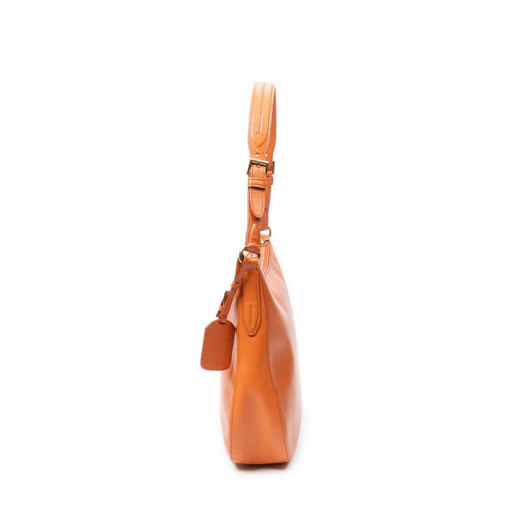 Shoulder Bag Zip Hobo Orange Saffiano Leather