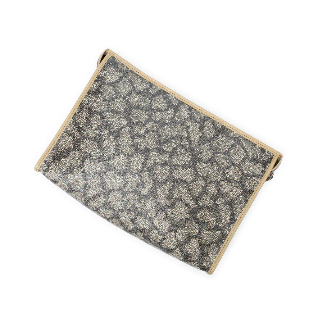 Clutch Vintage Zip Clutch Brown Giraffe Print Coated Canvas