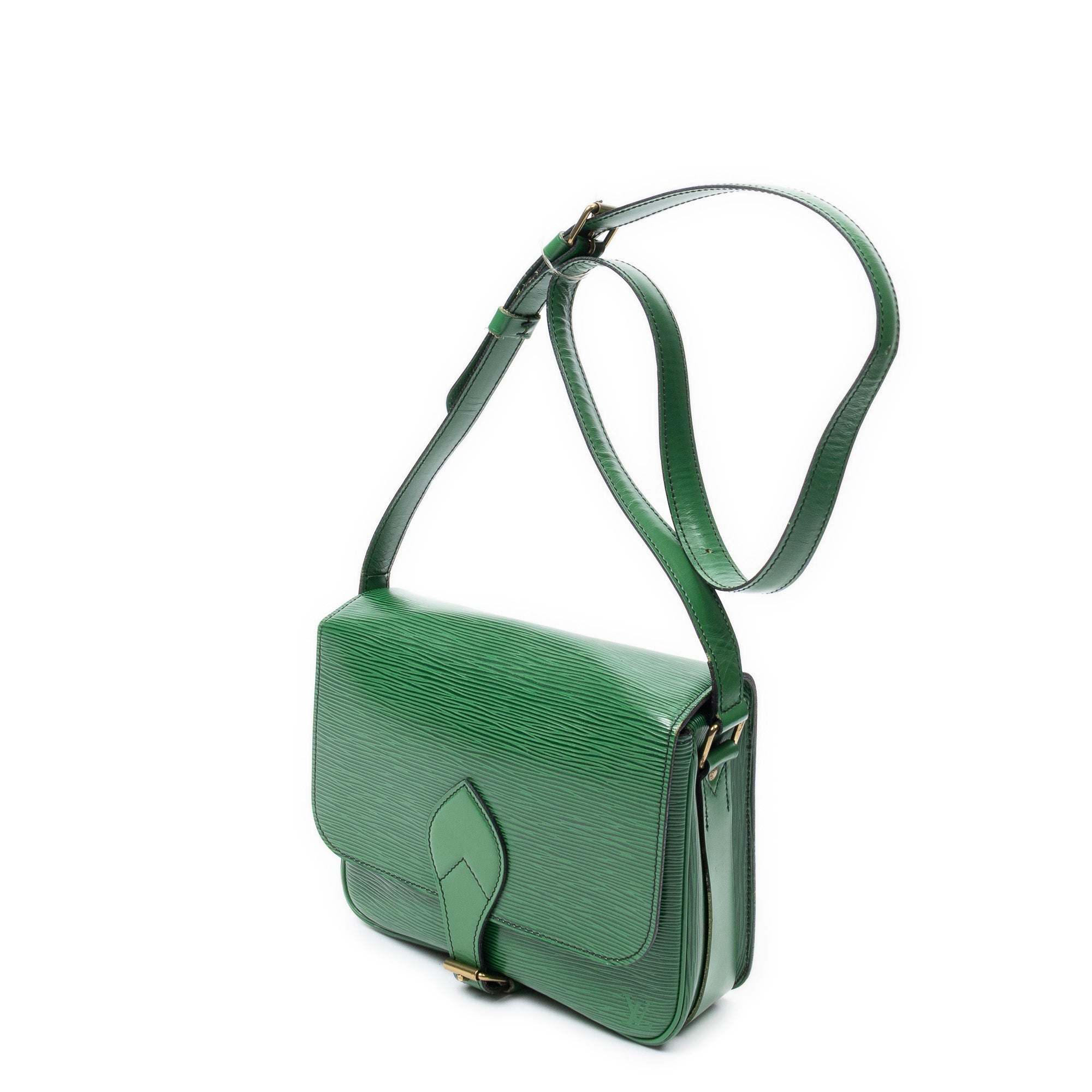 Shoulder Bag Cartouchiere Black Stitching MM Green Epi