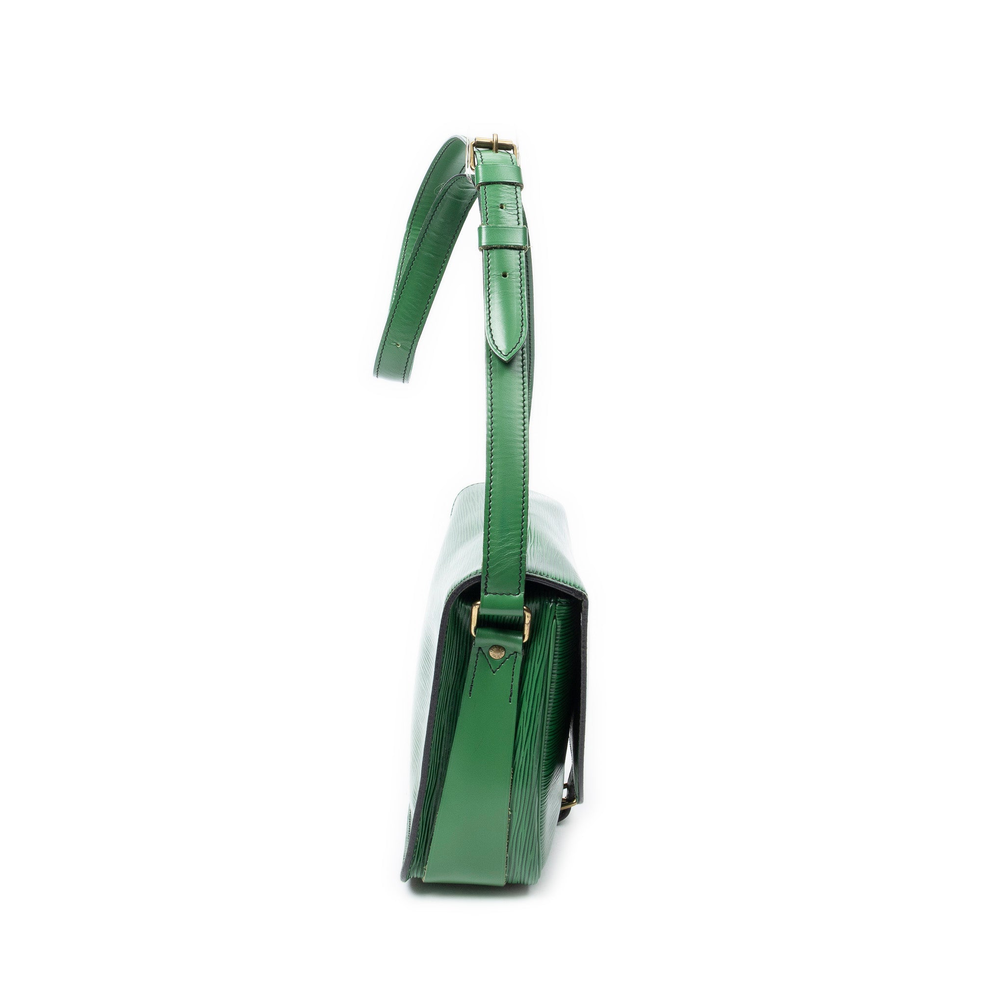 Shoulder Bag Cartouchiere Black Stitching MM Green Epi