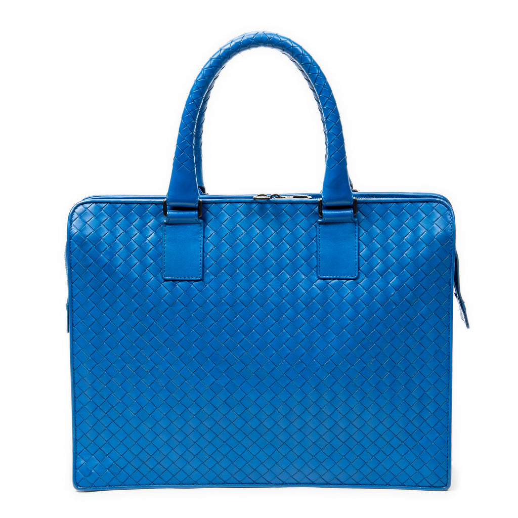 Handbag Business Bag Blue Intrecciato Leather