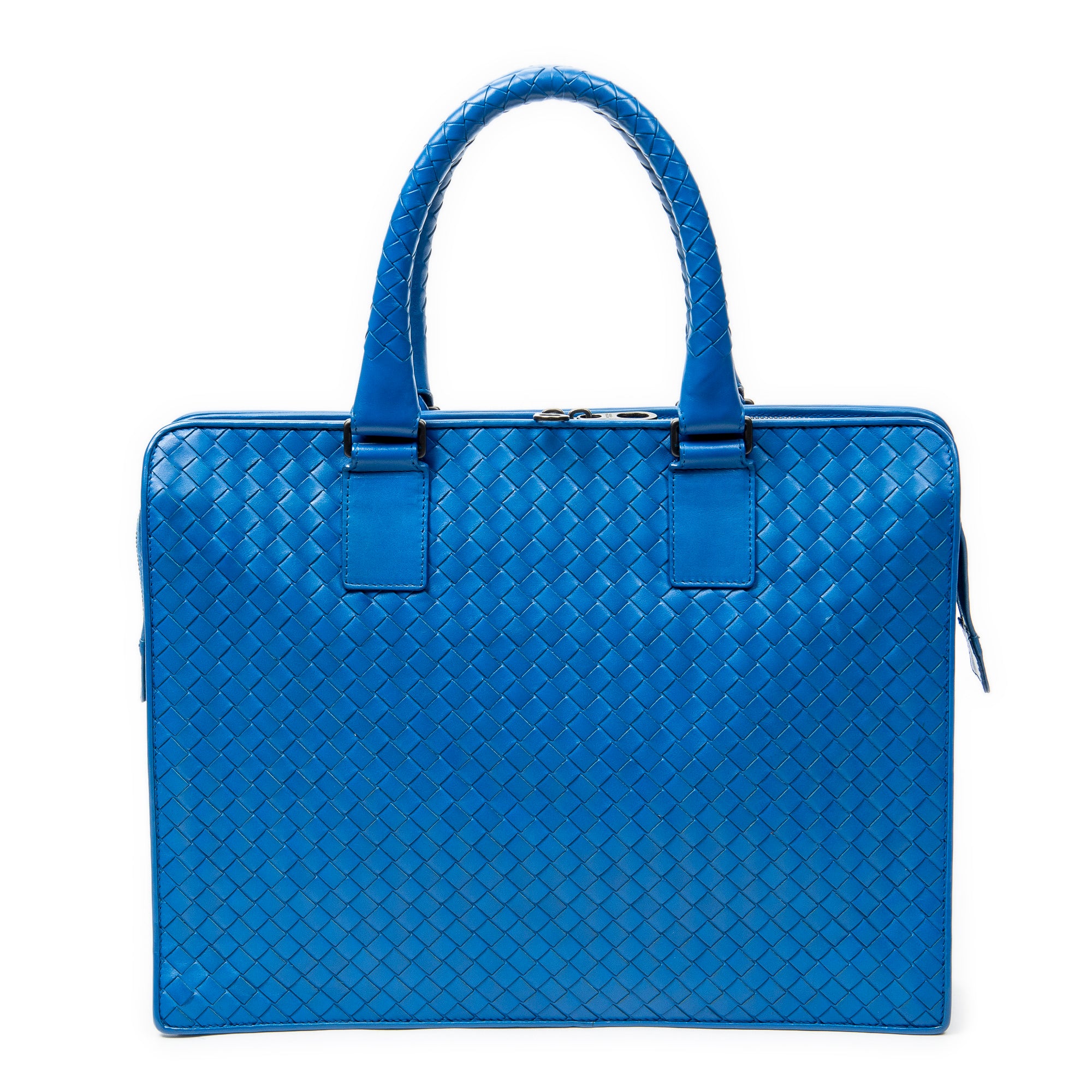 Handbag Business Bag Blue Intrecciato Leather