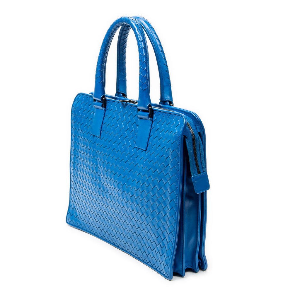 Handbag Business Bag Blue Intrecciato Leather