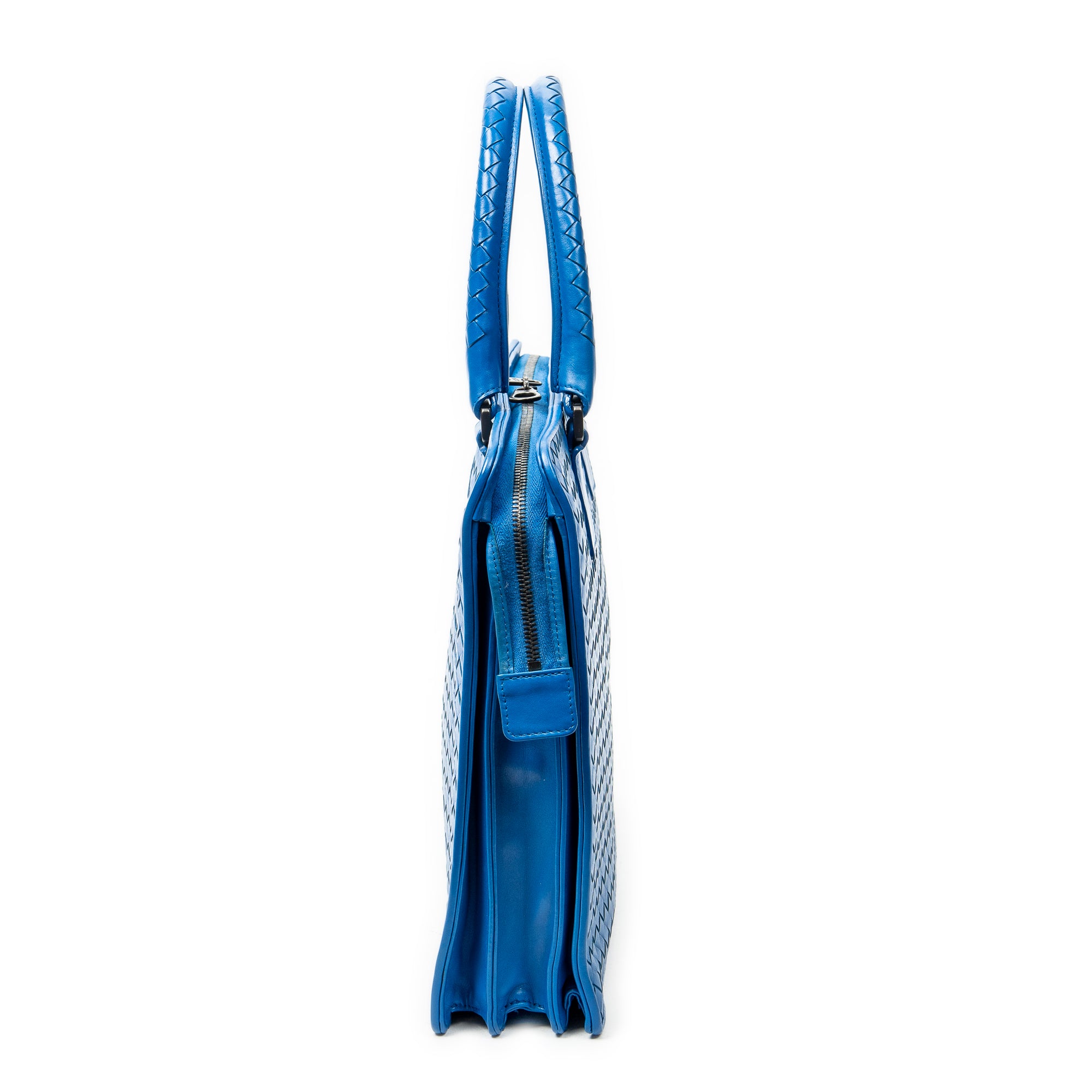 Handbag Business Bag Blue Intrecciato Leather