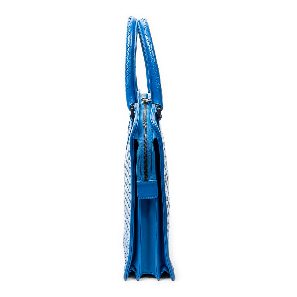 Handbag Business Bag Blue Intrecciato Leather