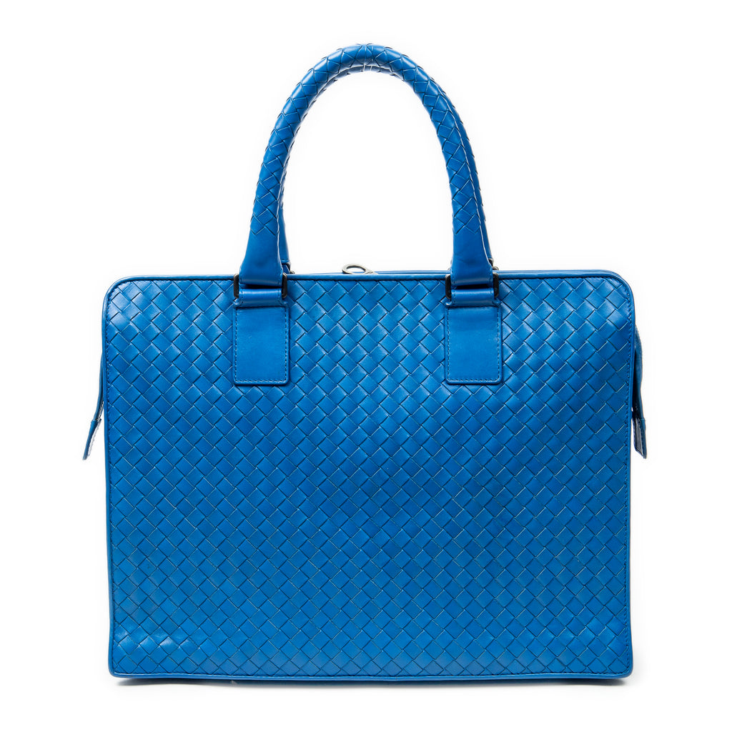Handbag Business Bag Blue Intrecciato Leather
