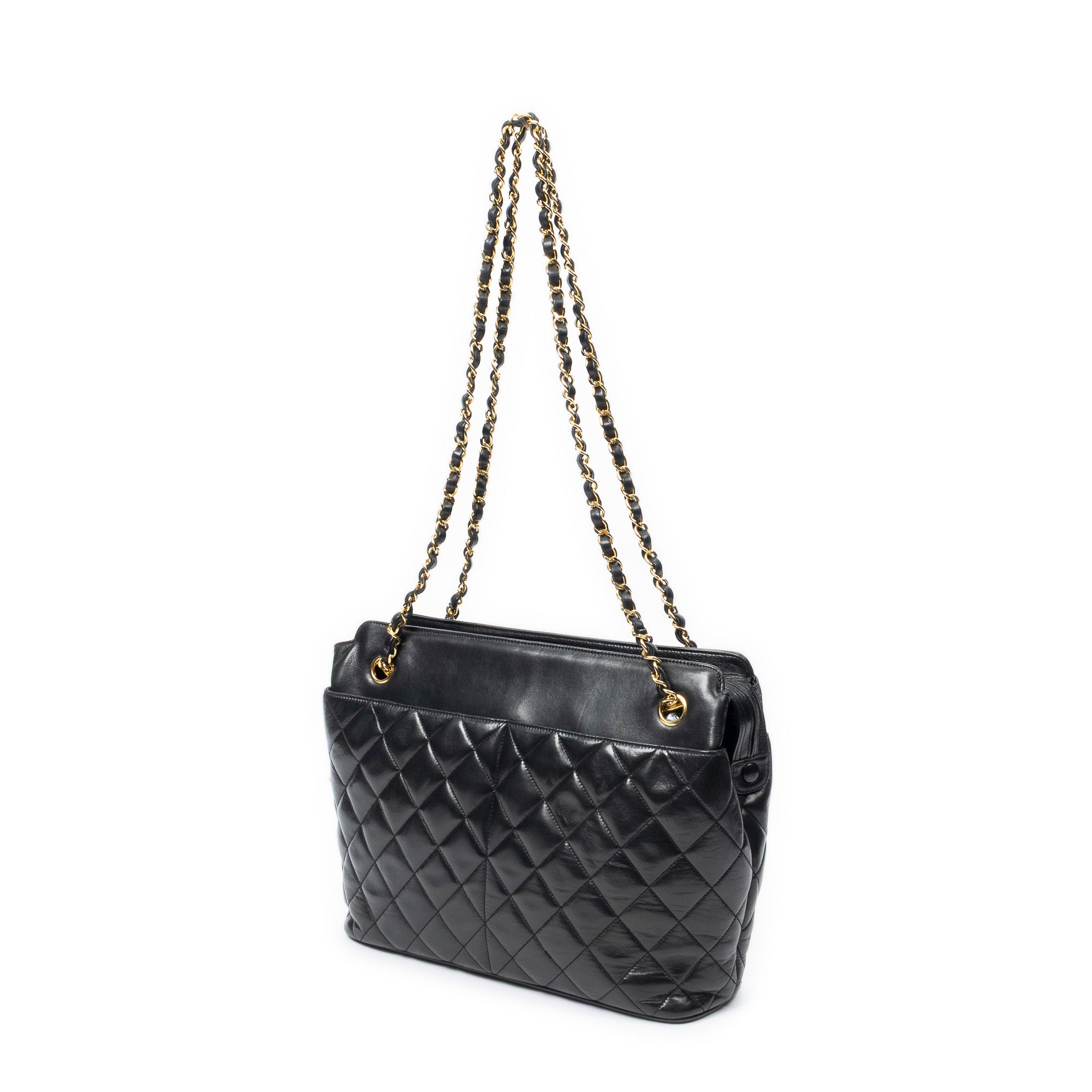 Shoulder Bag Vintage CC Chain Tote Black Quilted Lambskin Leather