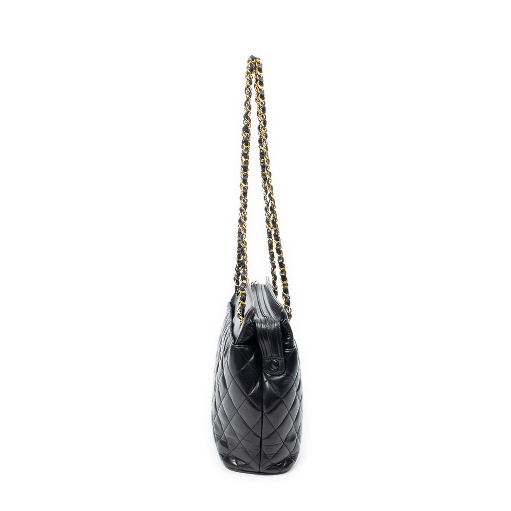 Shoulder Bag Vintage CC Chain Tote Black Quilted Lambskin Leather