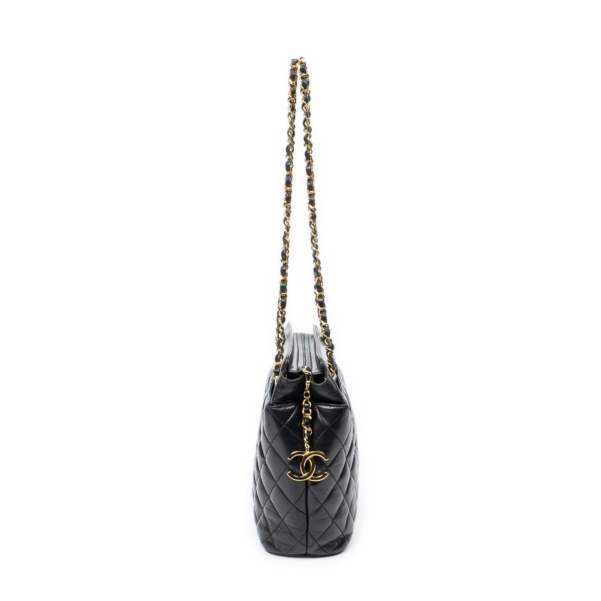 Shoulder Bag Vintage CC Chain Tote Black Quilted Lambskin Leather