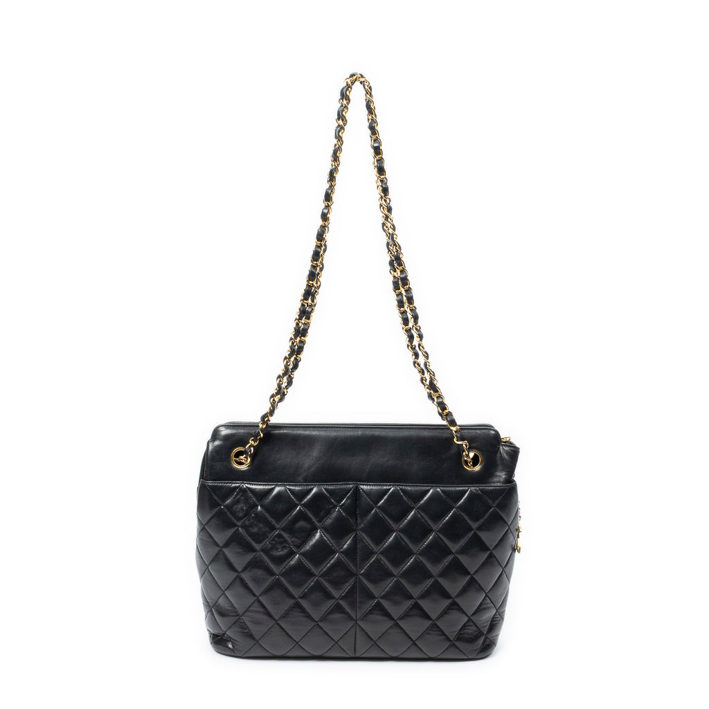 Shoulder Bag Vintage CC Chain Tote Black Quilted Lambskin Leather