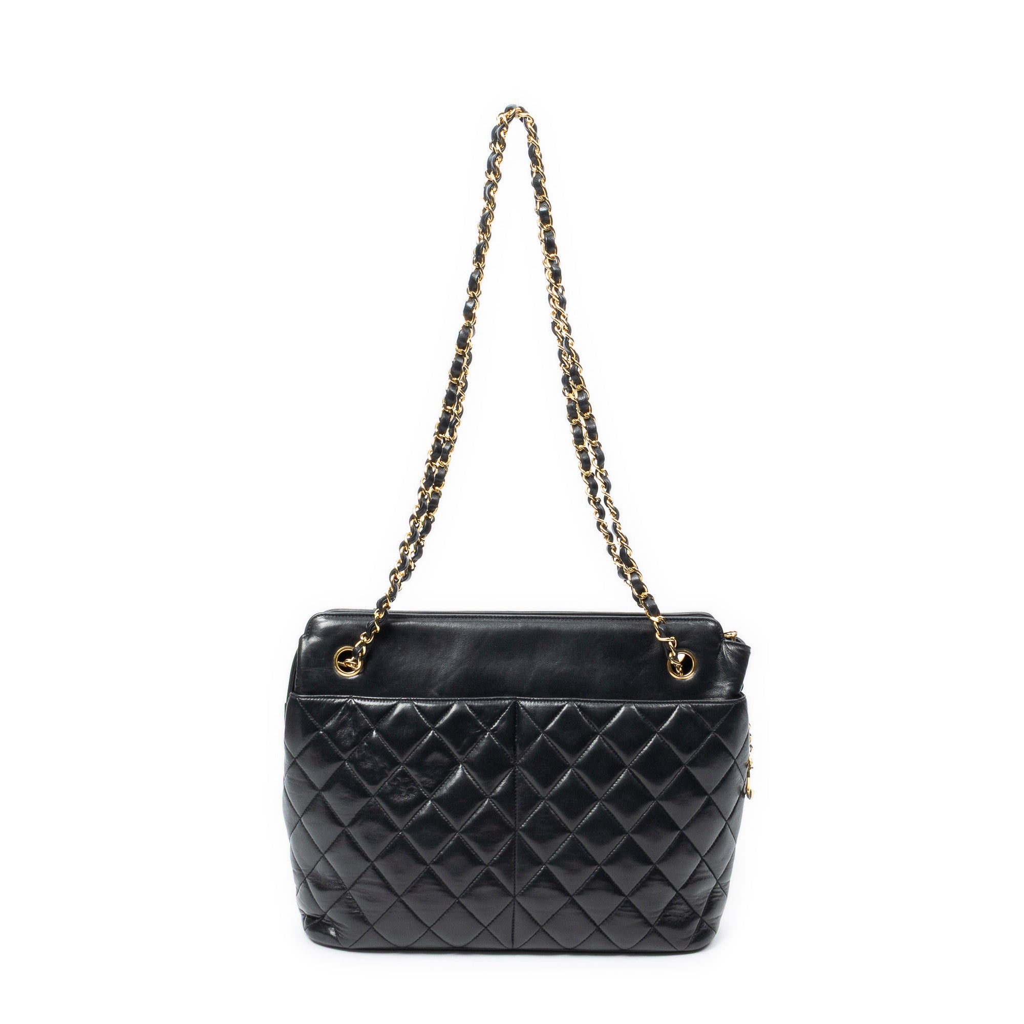 Shoulder Bag Vintage CC Chain Tote Black Quilted Lambskin Leather