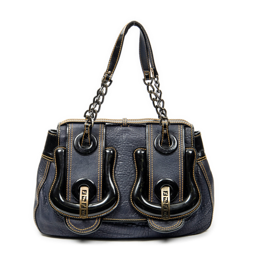 Shoulder Bag B Bag Navy Pebbled Calfskin Leather