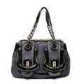 Shoulder Bag B Bag Navy Pebbled Calfskin Leather